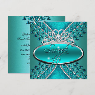 Invitation Sweet Sixteen Anniversaire 16 ans Diadème Bleu Sar