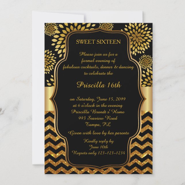 Invitation Sweet sixteen Anniversaire, 16ème, Style Gatsby, n (Devant)