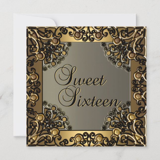 Invitation Sweet sixteen Anniversaire Black Gold Ado fille (Devant)