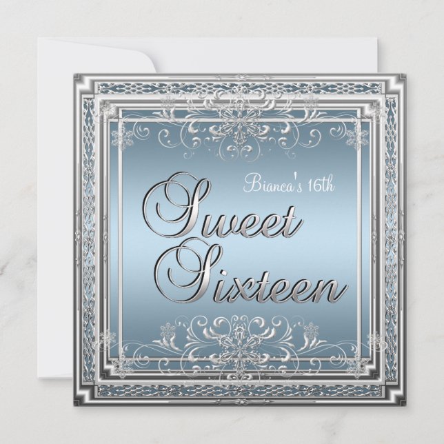 Invitation Sweet sixteen Anniversaire Bleu Argent Ado fille 2 (Devant)