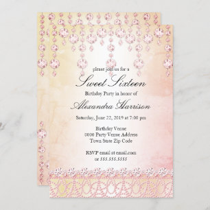 Invitation Sweet sixteen Anniversaire Pink Crystal Silver