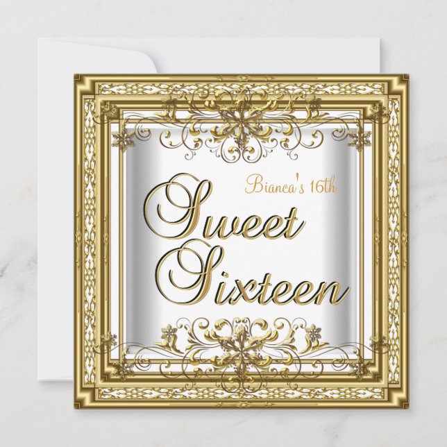 Invitation Sweet sixteen Anniversaire White Gold Ado fille (Devant)