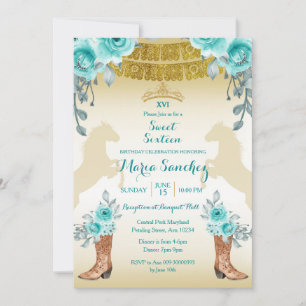 Invitation Sweet sixteen Aqual Turquoise Turquoise Cheval & B