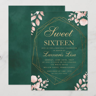 Invitation Sweet sixteen Aquarelle Floral Vert Anniversaire