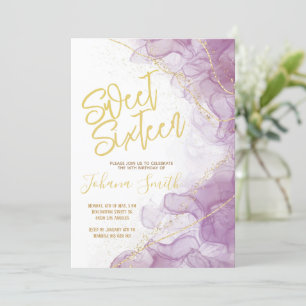 Invitation Sweet sixteen Aquarelle Purple Or Anniversaire