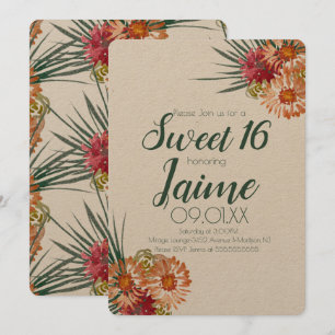 Invitation Sweet sixteen Aquarelle tropicale Floral Kraft