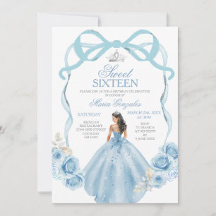 Invitation Sweet sixteen Argent et Bébé Bleu Anniversaire