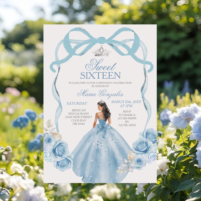 Invitation Sweet sixteen Argent et Bébé Bleu Anniversaire (Créateur téléchargé)