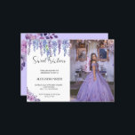 Invitation Sweet sixteen aux fleurs violettes avec photo<br><div class="desc">Fait pour vous !</div>