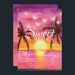 Invitation Sweet sixteen, Beach Sunset Anniversaire Invitatio<br><div class="desc">Sweet sixteen,  Beach Sunset Anniversaire Invitations. Vibrant et audacieux doux 16 invitations conçues avec un beau coucher de soleil rose et violet,  des palmiers et des accents de fil clair. Conçu pour les ados,  cette invitation au sweet sixteen couché de soleil sera une introduction fabuleuse à votre journée spéciale.</div>
