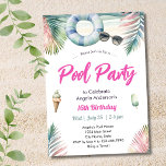 Invitation Sweet Sixteen Birthday Pool Party<br><div class="desc">Make a splash with this Sweet Sixteen Pool Party Invitation, designed for a fun, stylish, and unforgettable 16th birthday celebration. Perfect for a summer birthday, this invitation features bright poolside colors, modern typography, and a trendy layout that teens love. Fully customizable, you can edit the name, date, time, and party...</div>