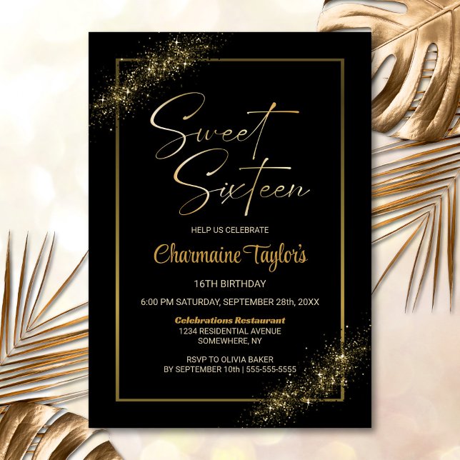 Invitation Sweet sixteen Black Gold fête d'anniversaire (Créateur téléchargé)