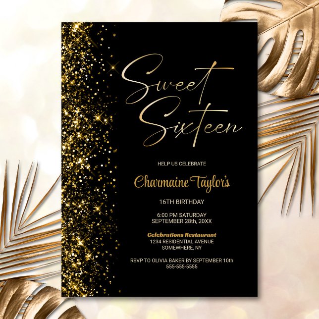 Invitation Sweet sixteen Black Gold Parties scintillant fête  (Créateur téléchargé)