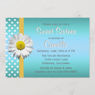 Invitation Sweet sixteen bleu et jaune
