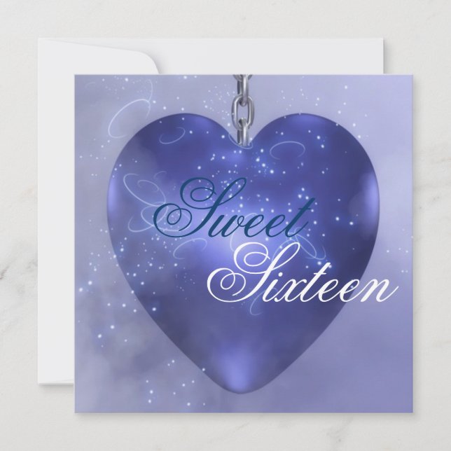 Invitation Sweet sixteen Bleu foncé Coeur Anniversaire Invita (Devant)
