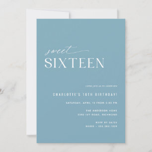 Invitation Sweet sixteen bleu poussiéreux   Simple 16ème anni