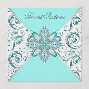 Invitation Sweet sixteen bleu turquoise fête d'anniversaire