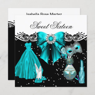 Invitation Sweet sixteen bleu Turquoise masqué Sweet 16 Party