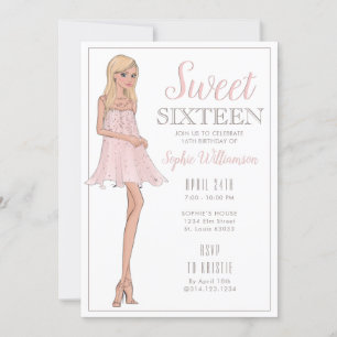 Invitation sweet sixteen Blonde fille Anniversaire