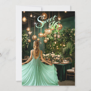 Invitation Sweet sixteen Blonde Girl Emerald Green BallRoom