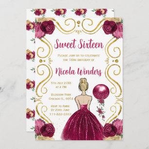 Invitation Sweet sixteen Blonde Princesse en Bourgogne