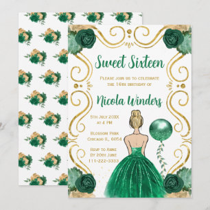Invitation Sweet sixteen Blonde Princesse en vert
