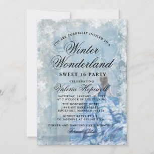 Invitation Sweet sixteen Blue Winter Wonderland Princesse