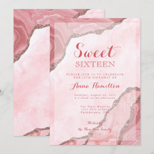 Invitation Sweet sixteen Blush Pink Gold Agate Géode Annivers