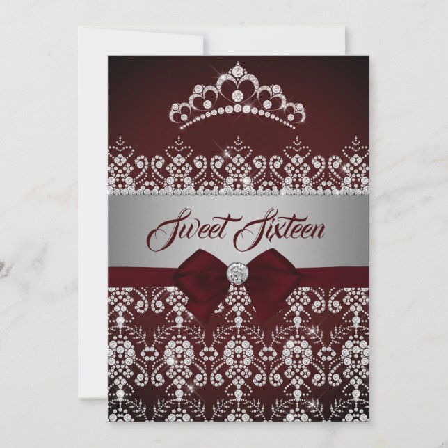 Invitation Sweet sixteen Bourgogne étincelle Diamond Tiara Bo (Devant)