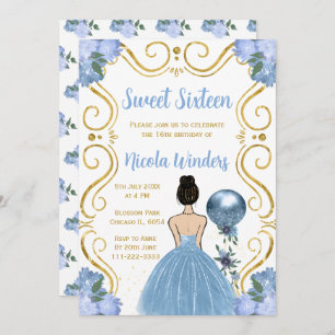 Invitation Sweet sixteen Brown Hair Princesse en Bleu