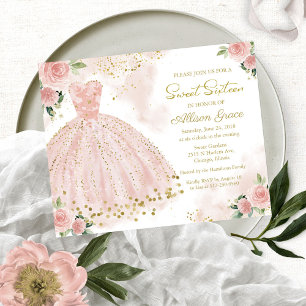 Invitation Sweet sixteen Budget Gold Blush Gown
