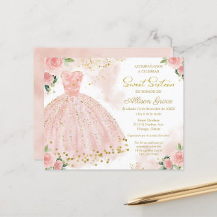 Invitation Sweet sixteen Budget Gold Blush Gown