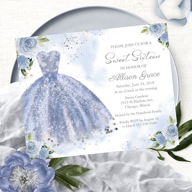 Invitation Sweet sixteen Budget Silver Blue Gown (Créateur téléchargé)