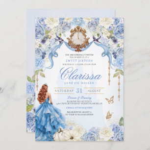 Invitation Sweet sixteen Cendrillon Bleu Royal Anniversaire