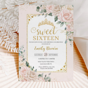 Invitation Sweet sixteen Champagne Blush ivoire Or Floral