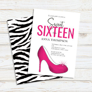 Invitation Sweet sixteen Chaussures rose fête d'anniversaire