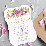 Invitation sweet sixteen chic boho 16e anniversaire<br><div class="desc">Modèle d'invitation rustique et élégante sweet sixteen avec un pastel bohème violet, lilas, violet, rose poussiéreux et rose rousse peony bouquet peint à la main avec sauge et vert fougère aquarelle feuillage et écriture. Remplissez vos informations dans les zones, Vous pouvez choisir de le customiser en changeant encore les polices,...</div>