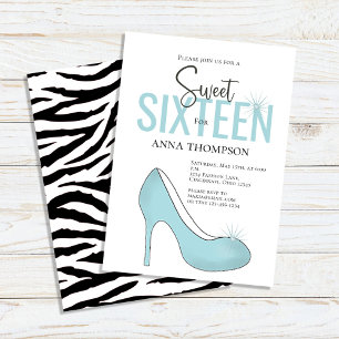 Invitation Sweet sixteen Chic Chaussure Turquoise fête d'anni