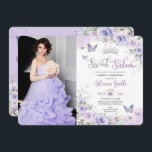 Invitation Sweet sixteen Chic de papillons floraux violets<br><div class="desc">Personnalisez cette douce lavande, violet lilas floral Sweet 16 anniversaire photo / invitation photo facilement et rapidement. Cliquez simplement sur le bouton "Modifier à l'aide des outils de conception" pour modifier le texte, le libellé, le style de police, la taille de police et la couleur de police. Vous pouvez également...</div>