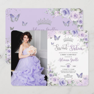 Invitation Sweet sixteen Chic de papillons floraux violets