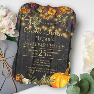 Invitation Sweet sixteen chic floral rouille automne annivers