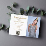 Invitation sweet sixteen chic minimaliste code qr photo or<br><div class="desc">élégant minimaliste chic sweet sixteen qr code photo or calligraphie Invitation</div>