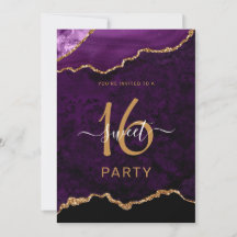 Sweet sixteen Chic Purple Gold Agate Party