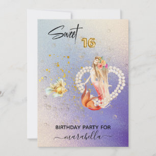 Invitation *~* SWEET SIXTEEN Coeur Mermaid Pearl 16 Anniversa