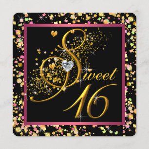 Invitation Sweet sixteen Confetti rose et noir