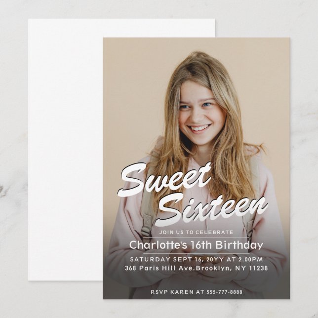 Invitation Sweet Sixteen Custom Photo Birthday  (Devant / Derrière)