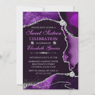 Invitation Sweet sixteen d'agate de Parties scintillant viole