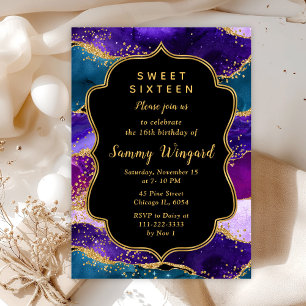 Invitation Sweet sixteen d'Agate de Peacock violet et bleu