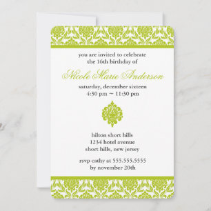 Invitation Sweet sixteen Damas vert Anniversaire