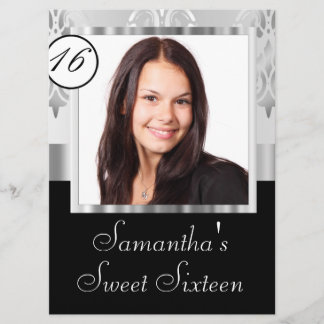 Invitation sweet sixteen damassé gris argenté